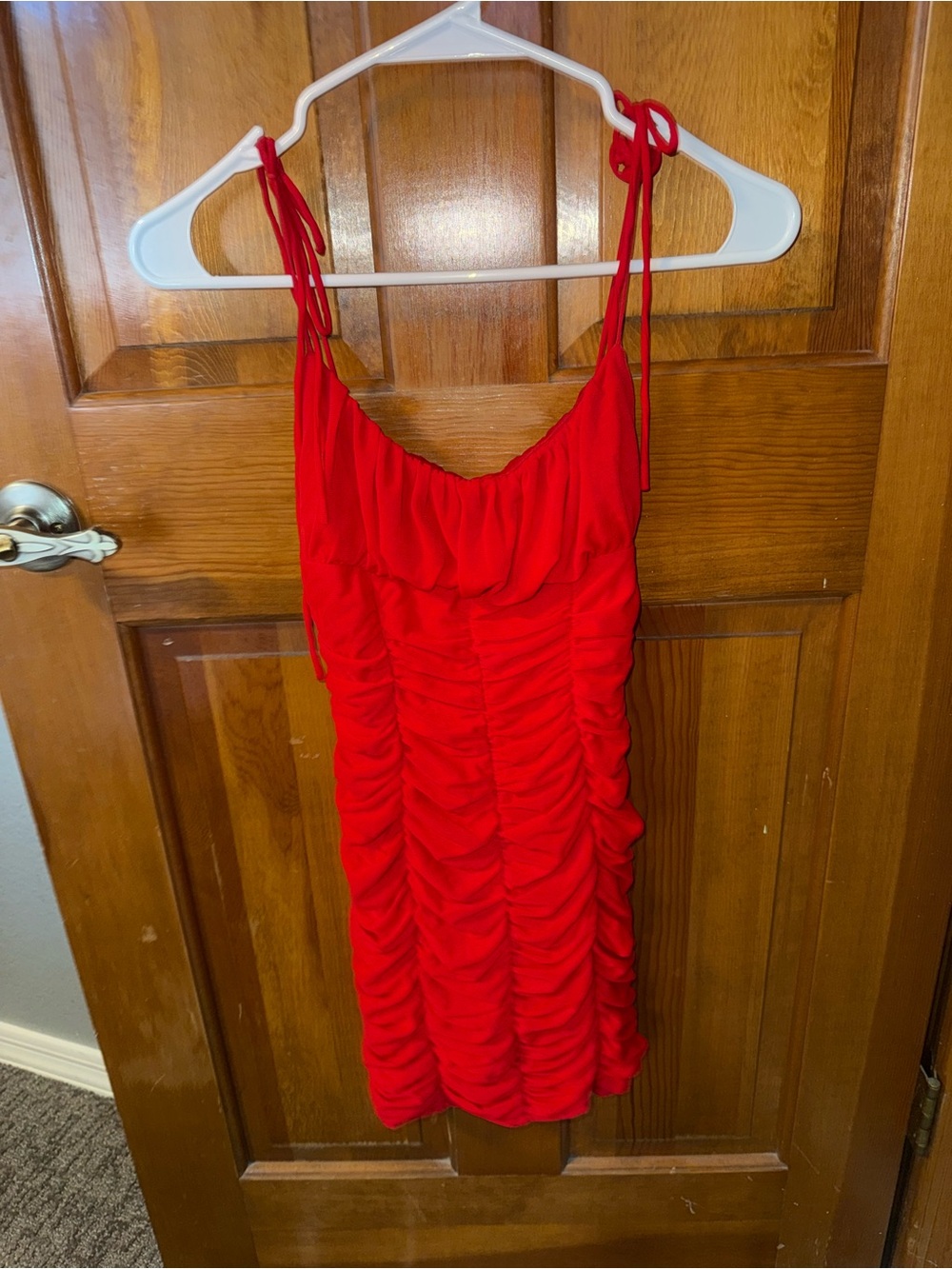 Lulu's Red Ruched Tie-Shoulder Mini Dress